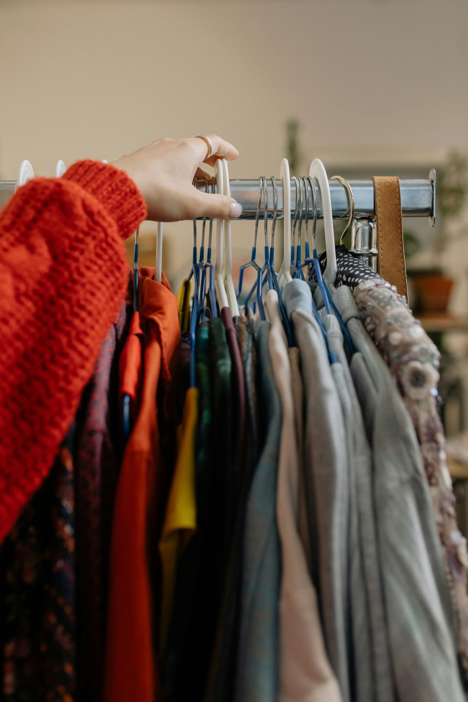 Clothing hanging on a rail